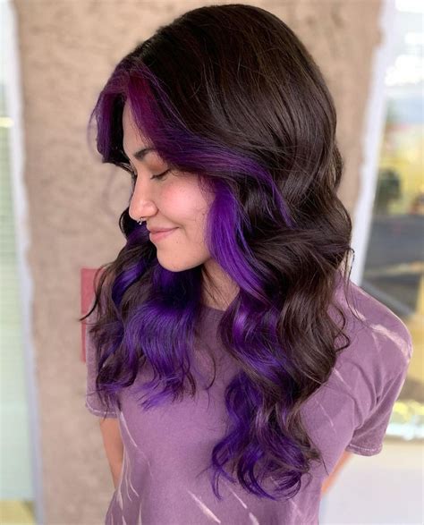 black hair and purple tips|purple hair with black underneath.